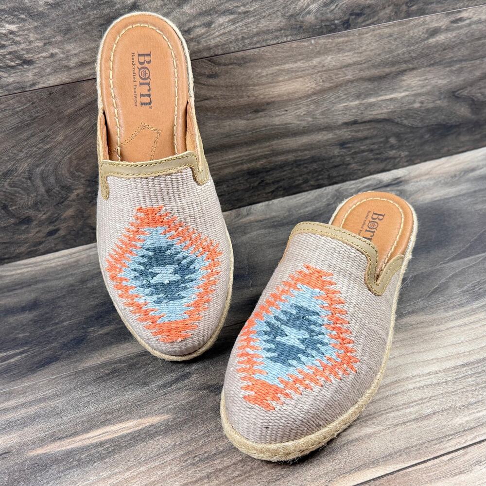 NIB Born Gretta 7M Woven Espadrilles Slip On Clogs Loafers Flats Taupe Fabric
